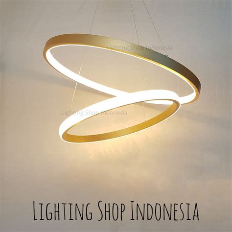 Lampu Gantung Led Gold Bulat 2 Ring Modern Minimalis Hotel Ruang Tamu