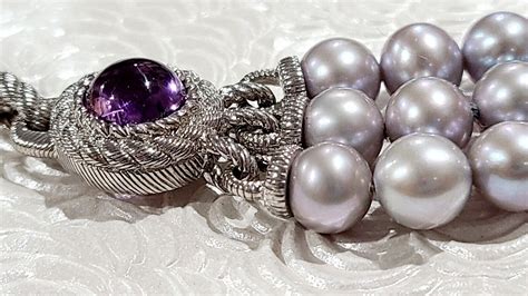 Judith Ripka Sterling Silver Gray Pearl Amethyst Diamonique 3 Strand