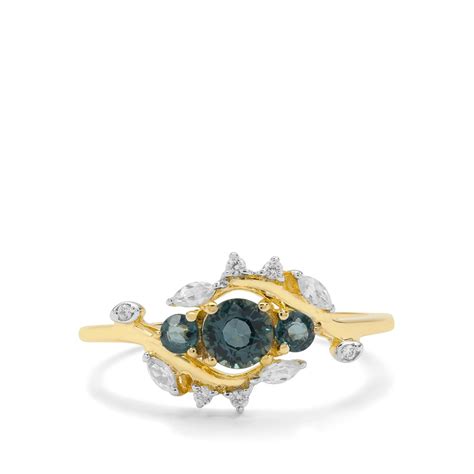 Australian Blue Sapphire And White Zircon 9k Gold Ring Atgw 1cts Gemporia