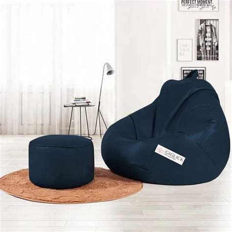 Aarij Mart Xxxl Bean Bag And Footrest Filled With Beans Navy Blue