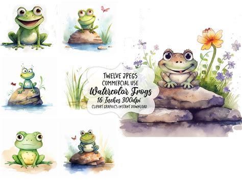 Cute Frog Clipart, Frogs Clip Art, Frog Print Wall Art, Frog Wall Decor ...