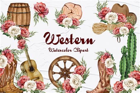 Western Clipart Rose Floral Cowboy Boots