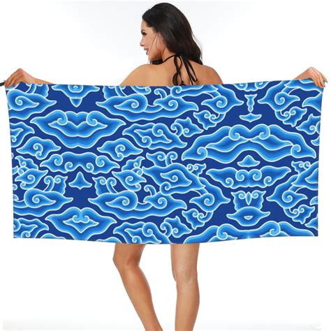 Znduo Bath Towel Abstract Blue Cloud Pattern Oversized Quick Dry Bath Towel Beach Towel 315