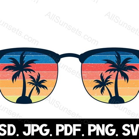 Beach Palm Tree Retro Sunglasses Png Pdf Psd And Svg Cut Etsy