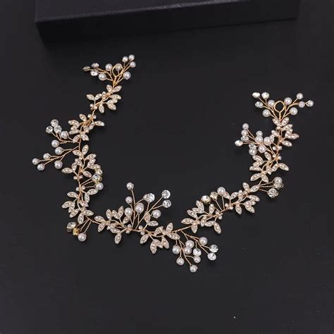 Kercisbeauty Wedding Bridal Gold Boho Headpiece Pearl Crystal Headband