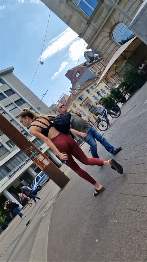 German Blonde In Red Leggings Spandex Leggings Yoga Pants Forum