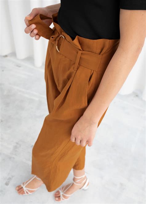 Cropped Paperbag Waist Trousers Wide Leg Linen Trousers Linen Blend