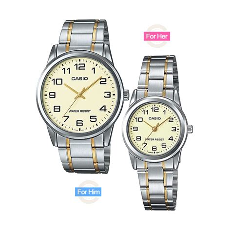 Casio Golden Silver Branded Two Tone Analog Couple Gift Watches