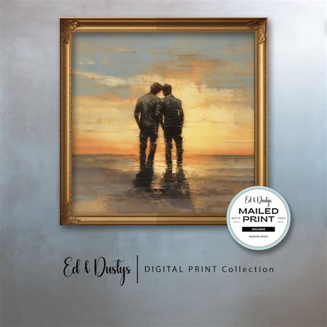 Gay Men Art Print Lgbtq Romantic Art Two Men Square Print Victorian Art Style Wall Decor