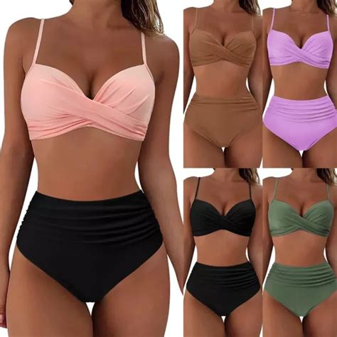 Damen Sexy Bikini Set 2 Teilig Push Up Bademode High Waist Swimsuit