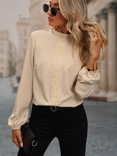 Shein Priv Guipure Lace Panel Lantern Sleeve Blouse Shein Usa