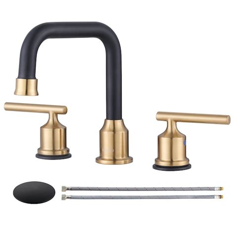 Wowow Gold And Black Widespread 2 Handle Bathroom Sink Faucet With Drain In The Bathroom Sink