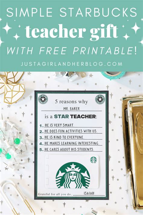 Starbucks Teacher Gifts (with Free Printables Gift Card Holder!)