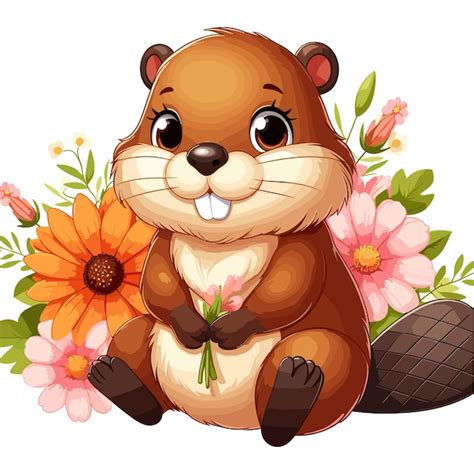 Cute Beaver Vector Illustration de dessin animé Vecteur Premium