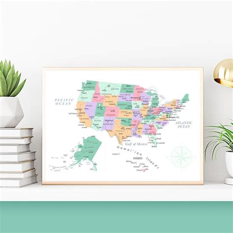 Watercolor Map Of Us Etsy