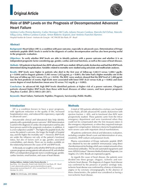 (PDF) Role of BNP Levels on the Prognosis of Decompensated Advanced ...