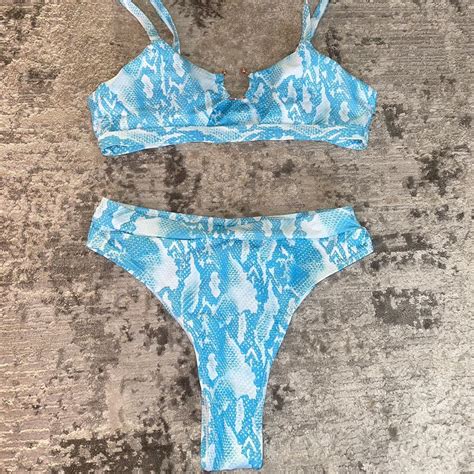 Blue High Waisted Bikini Size Worn Once Perfect Depop