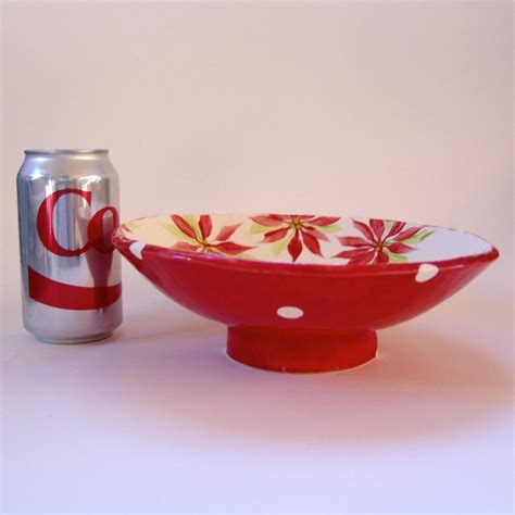 Whimsical Poinsettia Pottery Serving Bowl Candy Dish Holiday Etsy