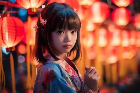 Premium Photo Portrait Of A Cute Asian Girl Wearing Traditional Dress