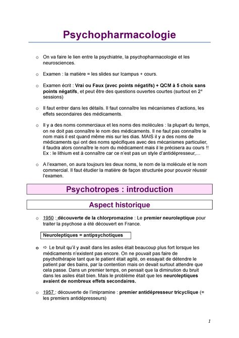 Psychopharmacologie synthèse Psychopharmacologie o On va faire le