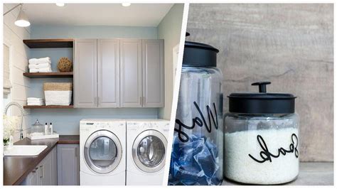 Laundry Room With Gray Cabinets And Brown Countertops Design Ideas