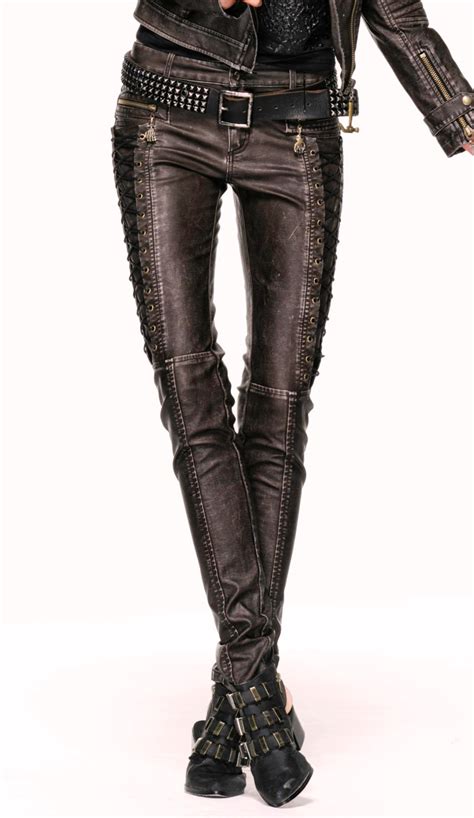 Pantalon Steampunk Femme En Simili Cuir Marron Punk Rave K