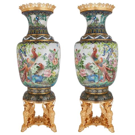 Pair Of Very Large Chinese Cloisonn Enamel Vases With French Ormolu