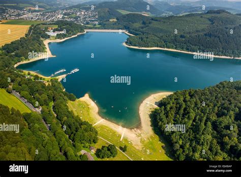 Hennestausee Hennesee With Sandy Beach And Dams Meschede Sauerland