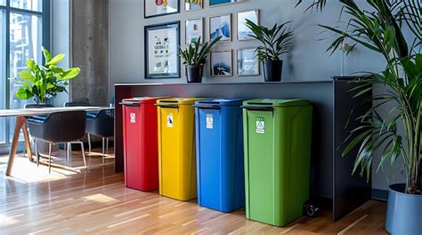 Organized Office Recycling Station With Clearly Labeled Bins For