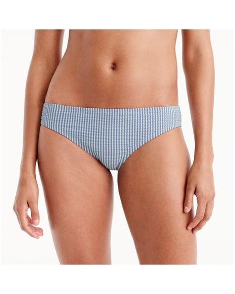 J Crew Synthetic Seersucker Bikini Bottom In Blue Lyst