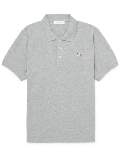 Maison Kitsun Logo Appliqu D Cotton Piqu Polo Shirt Gray Maison