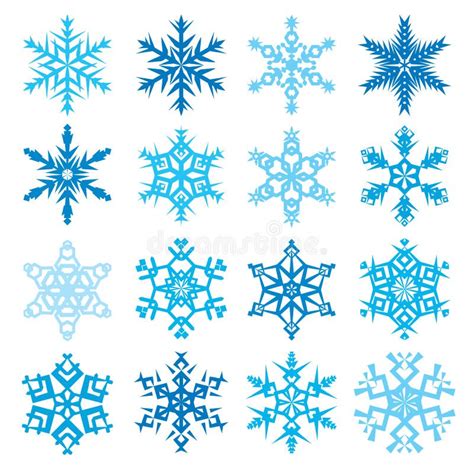 Various Snowflake Shapes Decorative Winter Set Vector Illustration