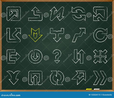 Arrow Chalkboard Hand Draw Line Icons Vector Set Stock Vector