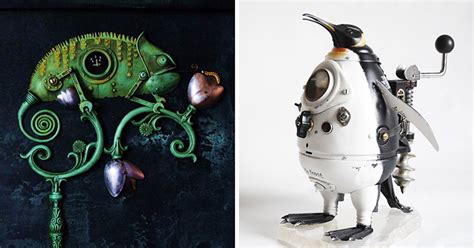 Artist Creates Incredible Steampunk Sculptures From Trash