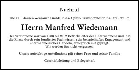 Traueranzeigen Von Manfred Wiedemann Augsburger Allgemeine Zeitung