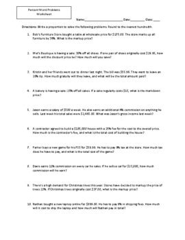 Percent Proportions Word Problems Worksheet By Faith Kendrick Tpt