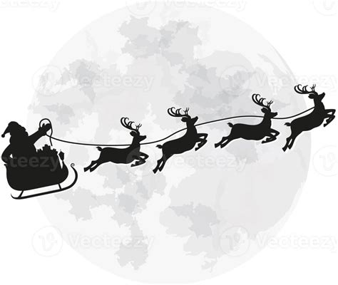 Santa Claus On Sleigh Full Of Gifts And His Reindeers 35718223 PNG