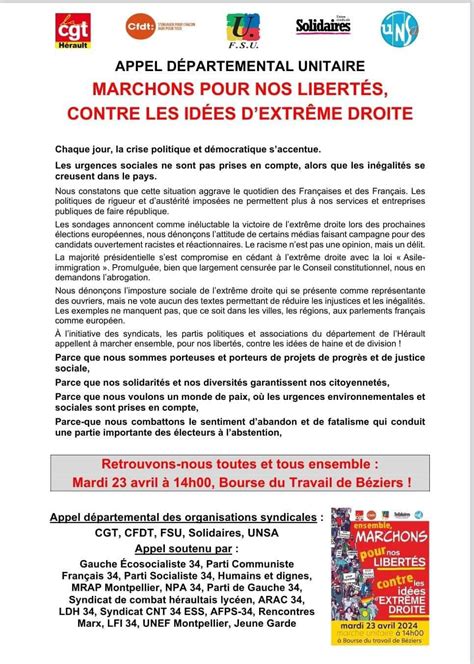 Béziers 23 avril Marche pour la défense des libertés et contre les