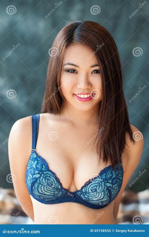 Cute Asian Smiling Female In Bra Stock Image Image Of Shine