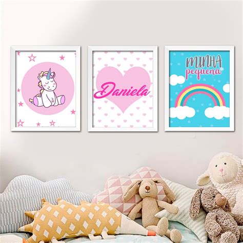 Poster Kit Trio De Quadros Quarto Infantil Menina Unicornio R 80 00