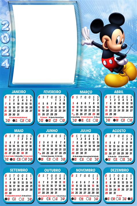 Calendário Mickey Mouse 2024 Moldura Png Digital Grátis