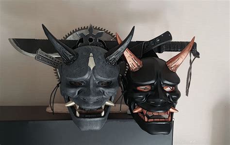 Hannya Mask Grey And Black Demon Samurai Armour Oni Mask Wall Decor