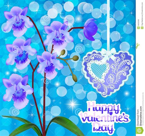 Postcard with Orchids and Heart on Valentines Day Stock Illustration ...