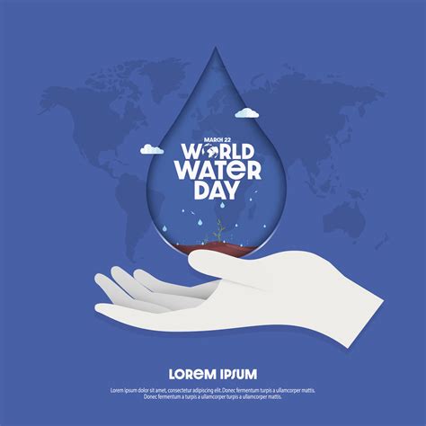 World Water Day Design Hands Save Water Drop With Background Of World