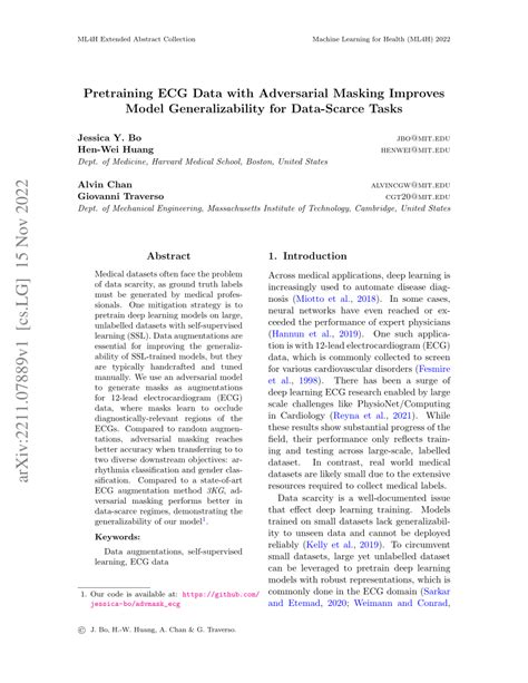 Pdf Pretraining Ecg Data With Adversarial Masking Improves Model