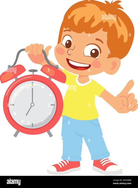 Boy Holding Alarm Clock Vector Clipart Stock Vector Image And Art Alamy