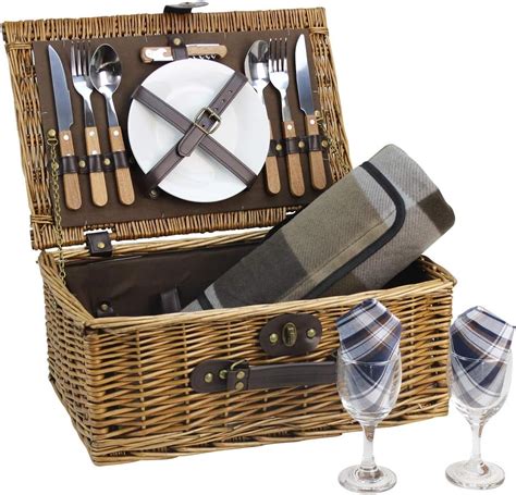 Happypicnic Wicker Picnic Basket For Persons With Cutlery Service Set