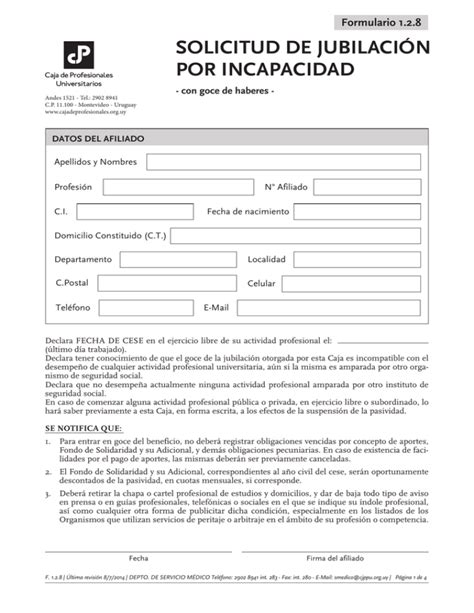 Solicitud De Jubilaci N Por Incapacidad