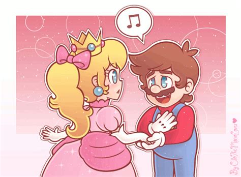 Mario And Princess Peach Talking To Each Other In Front Of A Pink