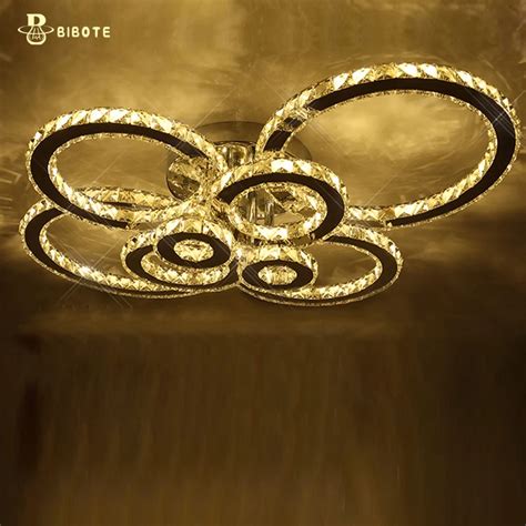 Modern Led Crystal Ring Ceiling Light With Remote Control Stainless Steel For Lamparas De Techo